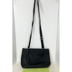 Hammitt Daniel Black Pebbled Leather Satchel Crossbody Bag Gunmetal Rivets EUC